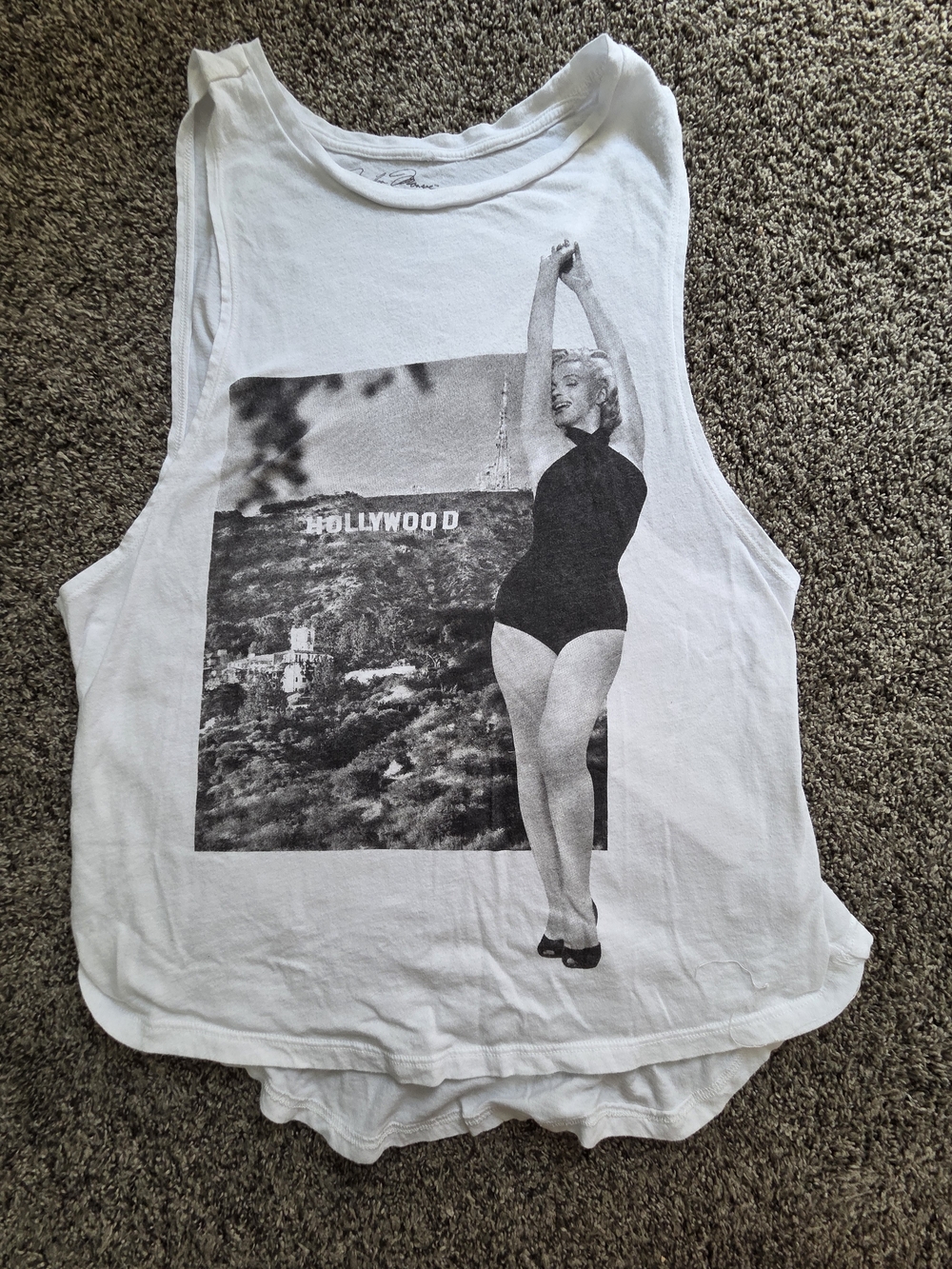 Marilyn Monroe Hollywood Graphic Muscle Tank White High Low Hem S